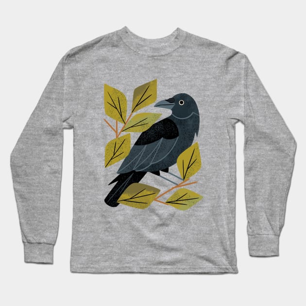 Perching Raven Long Sleeve T-Shirt by Renea L Thull